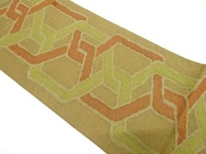 川島織物製　金通し　幾何学模様織り出し　袋帯